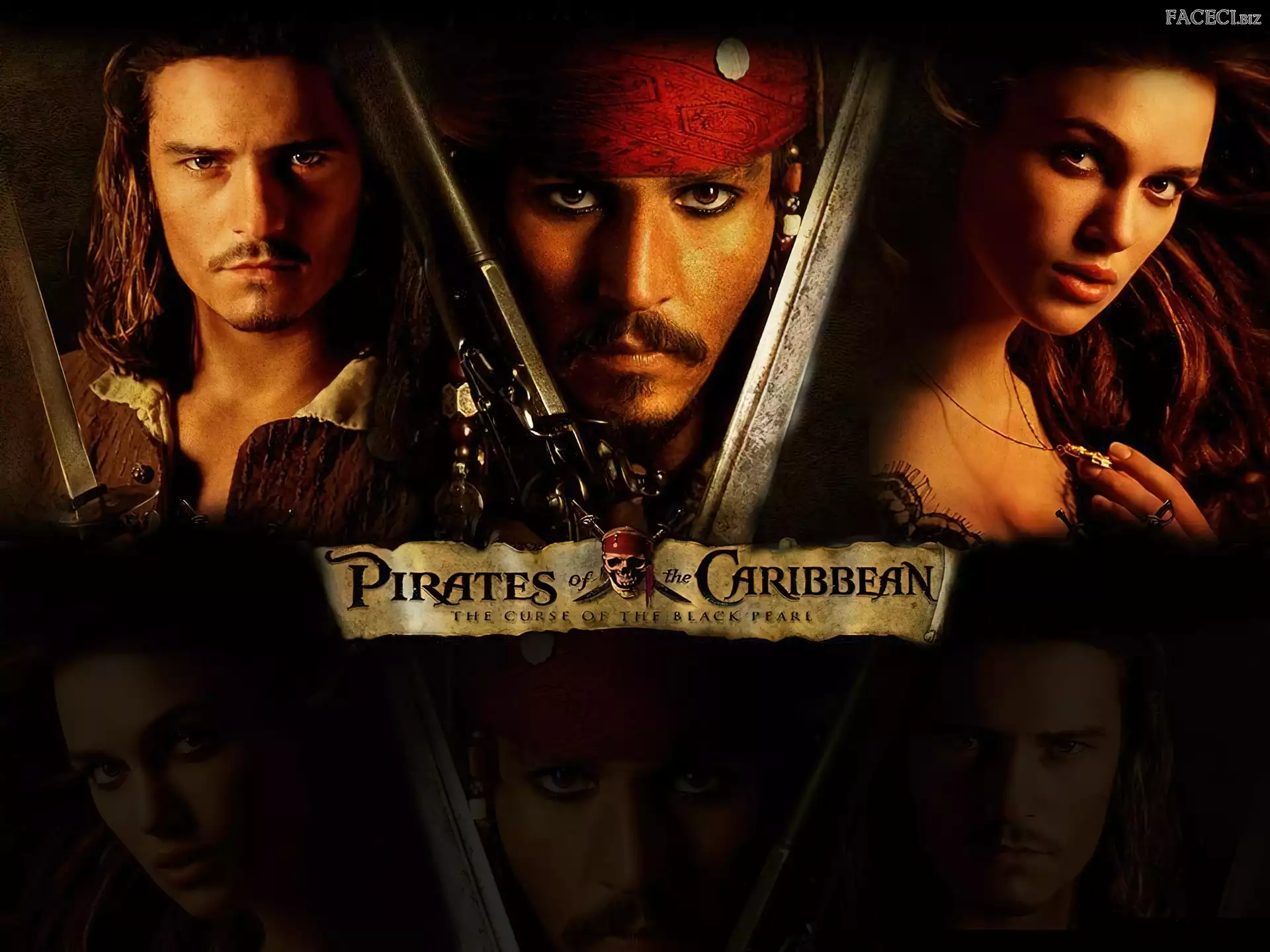 Keira Knightley, broń, Piraci Z Karaibow Orlando Bloom, Johnny Depp